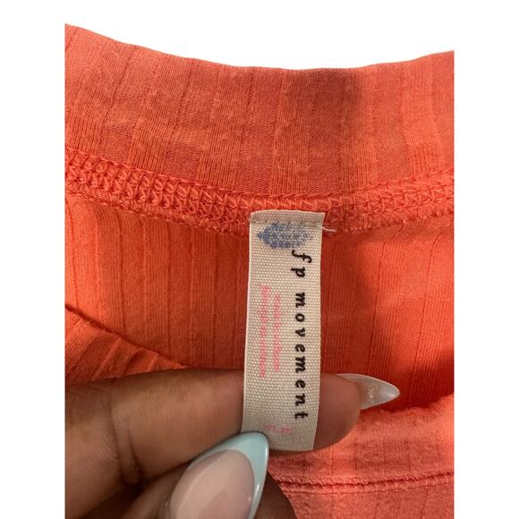 Free‎ People Movement Pink Active Gym Ribbed Long Sleeve Cuffins Shirt Medium - Picture 2 of 14